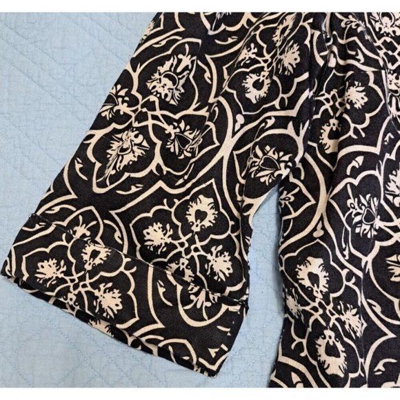 Carole Little Woman 1X Linen Button Up V-Neck Mandarin Collar 3/4 Sleeve Top - Picture 6 of 9